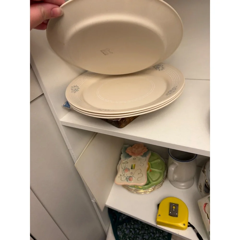 Corelle English Breakfast Dinner Plates Set of 4 Blue Floral Cream Vintage